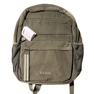 Victoria’s Secret’s PINK quilted puffer backpack, Olive Green color